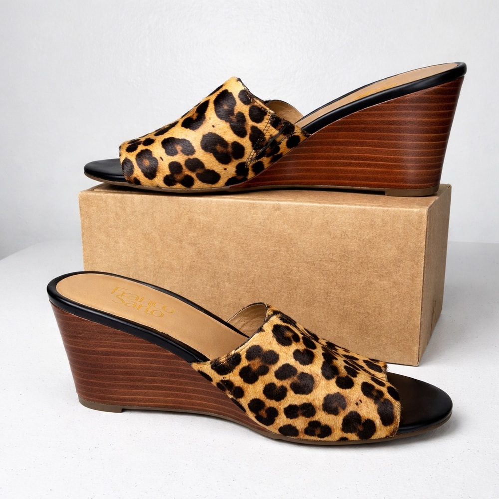 FRANCO SARTO McKenna Calf Hair Leopard Mule Wedge Shoes Size 8.5 M - Picture 3 of 9